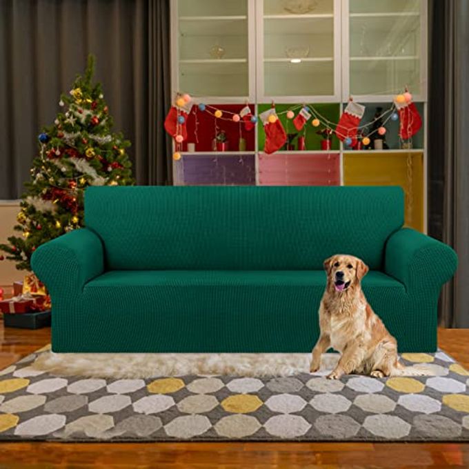 KEKUOU Stretch Sofa Cover Slipcover Couch Covers for 3 Cushion Couch Sofa pet Friendly (78"-94") Furniture Protector Sofa with Elastic Bottom for Kids,Dog, Jacquard Small Checked(Large,Hunter) - Image 5