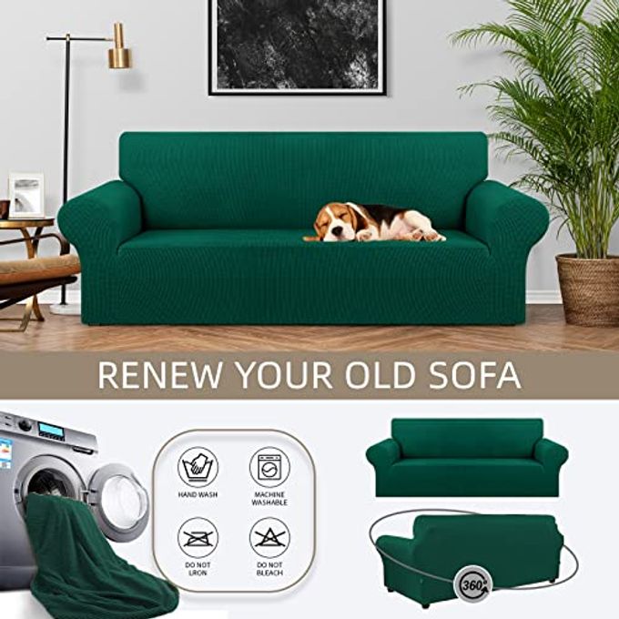 KEKUOU Stretch Sofa Cover Slipcover Couch Covers for 3 Cushion Couch Sofa pet Friendly (78"-94") Furniture Protector Sofa with Elastic Bottom for Kids,Dog, Jacquard Small Checked(Large,Hunter) - Image 3