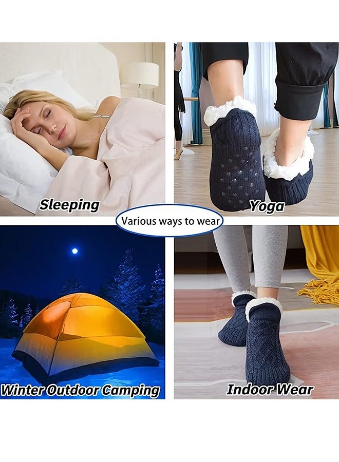 هابي دي Fluffy Fleece Slipper Socks, Non-Slip Warm Winter Socks, Cute Fleece-Lined Slipper Socks, Cozy Indoor Winter Socks, Plush Non-Skid Socks, Soft Fluffy Socks for Men and Women at Home - Image 5