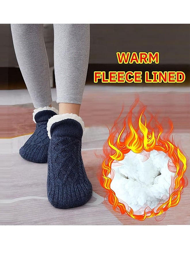 هابي دي Fluffy Fleece Slipper Socks, Non-Slip Warm Winter Socks, Cute Fleece-Lined Slipper Socks, Cozy Indoor Winter Socks, Plush Non-Skid Socks, Soft Fluffy Socks for Men and Women at Home - Image 4