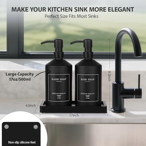 eggs sound Matte Black Soap Dispenser Set, 17 OZ Hand and Dish Soap Dispenser Set, Bathroom Refillable Soap and Lotion Dispenser Set with Stainless Pump, Modern Liquid Soap Bottle Set(Black Bottle/Black Pump) - Image 2