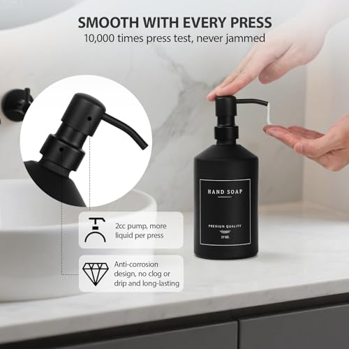 eggs sound Matte Black Soap Dispenser Set, 17 OZ Hand and Dish Soap Dispenser Set, Bathroom Refillable Soap and Lotion Dispenser Set with Stainless Pump, Modern Liquid Soap Bottle Set(Black Bottle/Black Pump) - Image 3