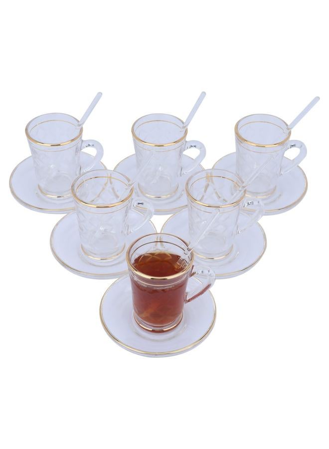 Alsaif Glass Tea And Coffee Serving Set Gold 26 Pieces Transparent - Image 2