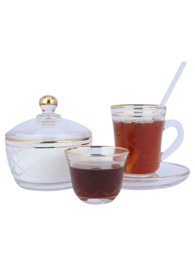 Alsaif Glass Tea And Coffee Serving Set Gold 26 Pieces Transparent - Image 1