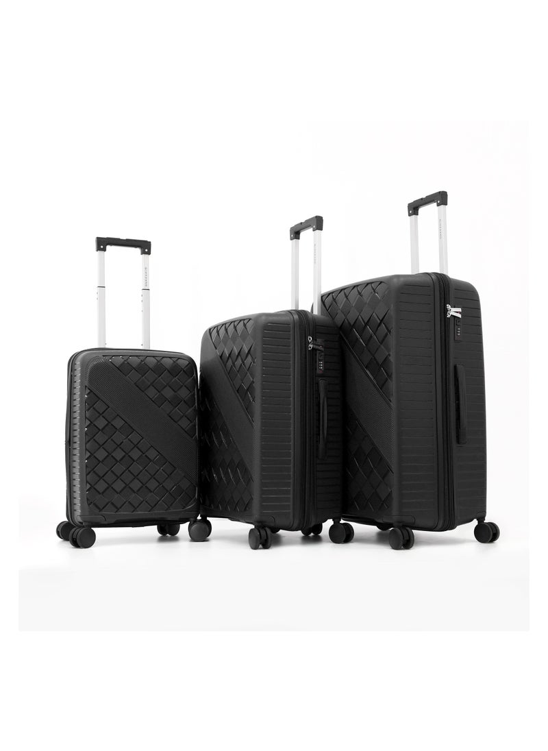 GIORDANO Giordano Hardside Luggage Trolley Bag 3 Pieces set,Black (S-20,M-24,L-28 Inch)  - Image 1