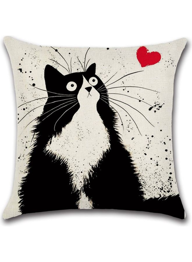 NIBEMINENT Cat Printed Cushion Cover Black/White/Red