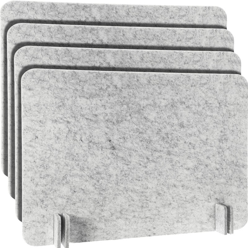 4 عبوات فاصل مكتبي صوتي قسم مكتبي لوحة خصوصية قائمة 16 × 24 بوصة فاصل تقليل الضوضاء لطاولة المكتب منطقة دراسة الطلاب الاستقبال فضي رمادي