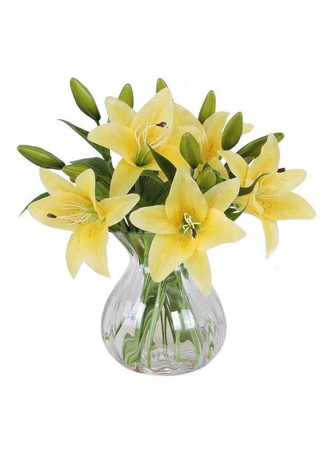 HOMESTAR 5-Piece Artificial Lillie with 3 Bud Full Bloom Latex Real Touch Flower Yellow/Green - Image 1