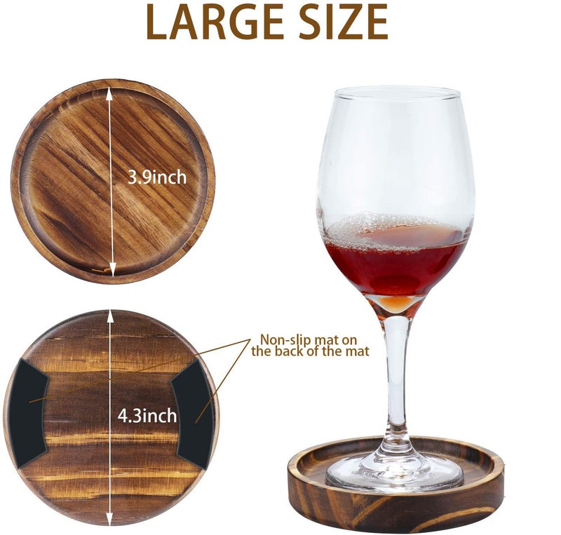 Yangbaga Wooden Coasters for Drinks - Natural Wood Drink Coaster Set for Drinking Glasses, Tabletop Protection for Any Table Type, Set of 4-4.3 Inches (No Holder) - Image 2