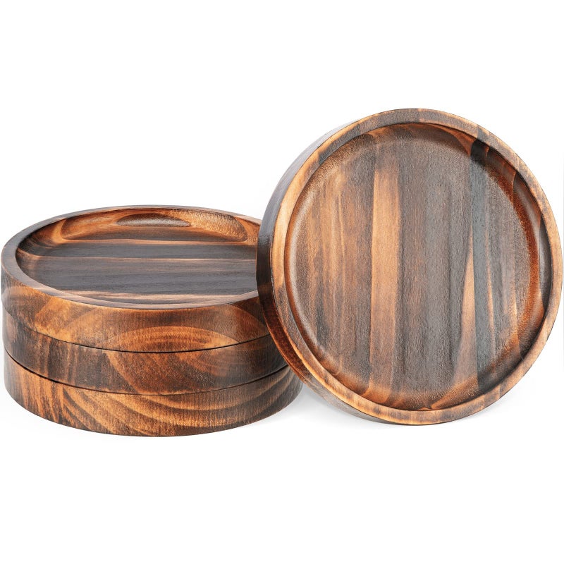 Yangbaga Wooden Coasters for Drinks - Natural Wood Drink Coaster Set for Drinking Glasses, Tabletop Protection for Any Table Type, Set of 4-4.3 Inches (No Holder) - Image 1
