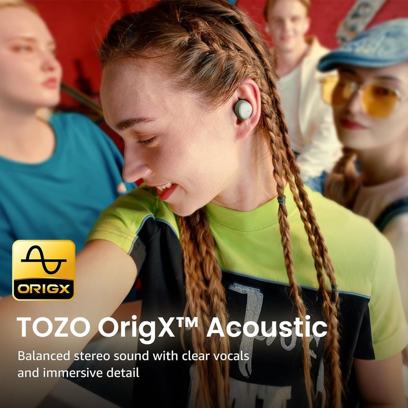 TOZO A1 Mini Wireless Earbuds Bluetooth 5.3 - Lightweight, IPX5 Waterproof, Built-in Microphone, Green - Image 2