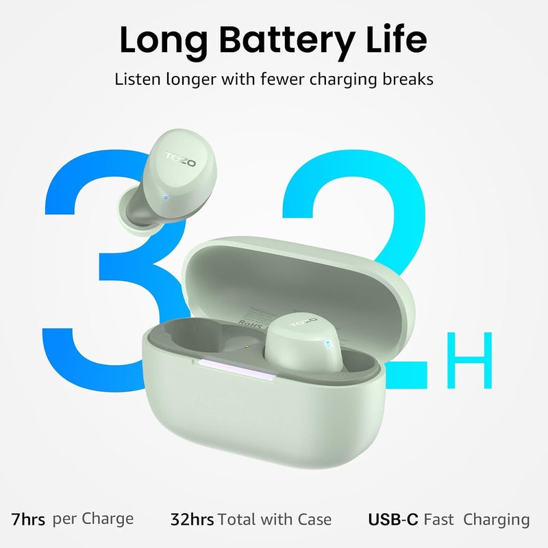 TOZO A1 Mini Wireless Earbuds Bluetooth 5.3 - Lightweight, IPX5 Waterproof, Built-in Microphone, Green - Image 4