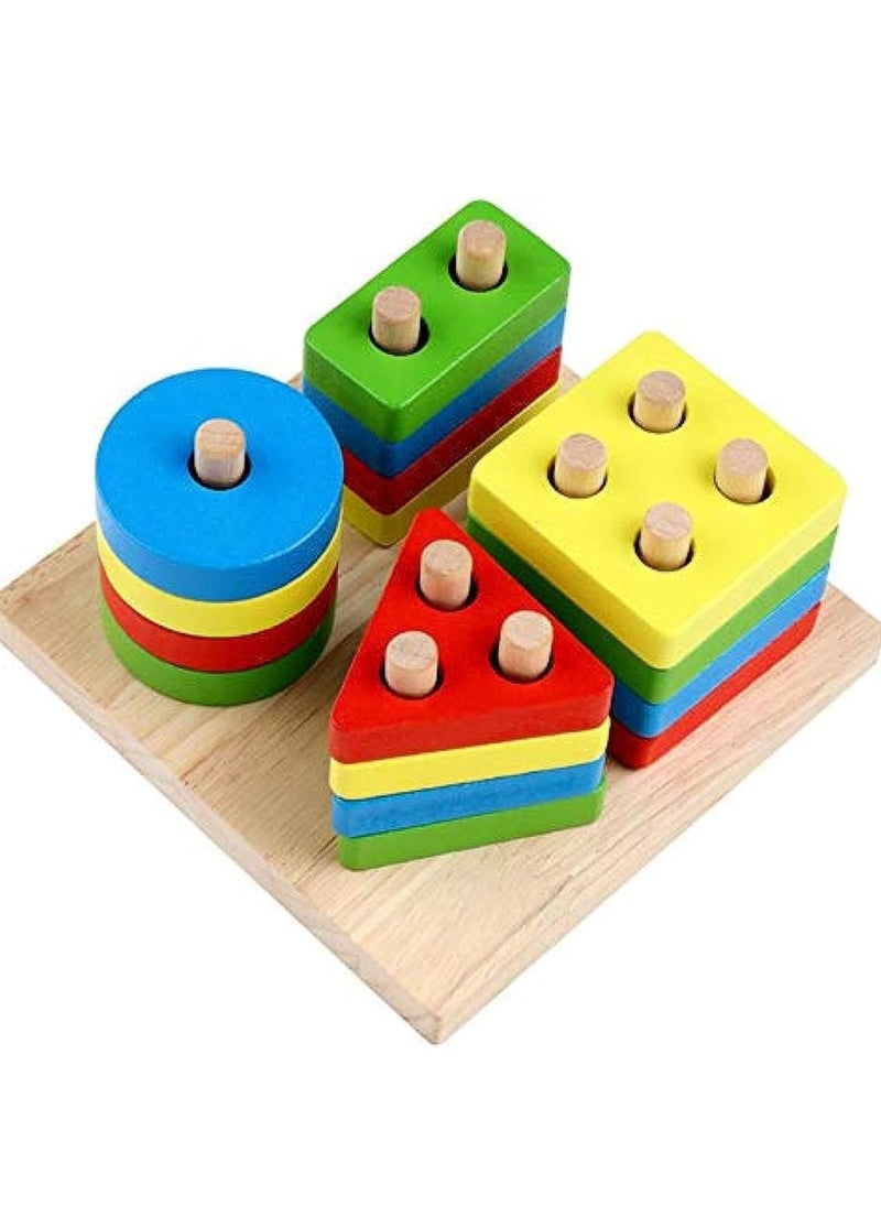 Wooden Color Four-Column Geometric Shapes Education Toys for Children,Early Learning Cognitive Toys  - Image 1