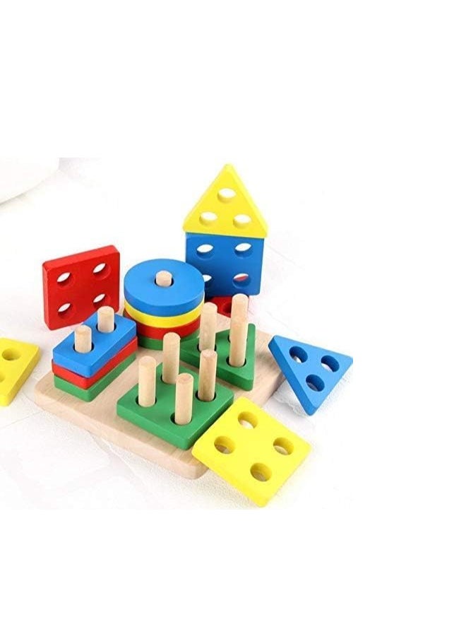 Wooden Color Four-Column Geometric Shapes Education Toys for Children,Early Learning Cognitive Toys  - Image 2