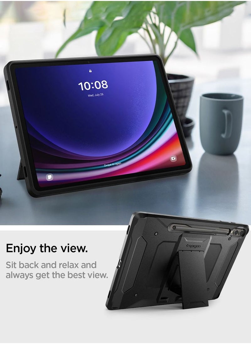 Spigen - Tough Armor Pro Samsung Galaxy Tab S9 Plus Case Cover (2023) 12.4 inch Premium Shockproof Protective Hard Shell Case with Kickstand and S Pen Holder - Black - Image 1