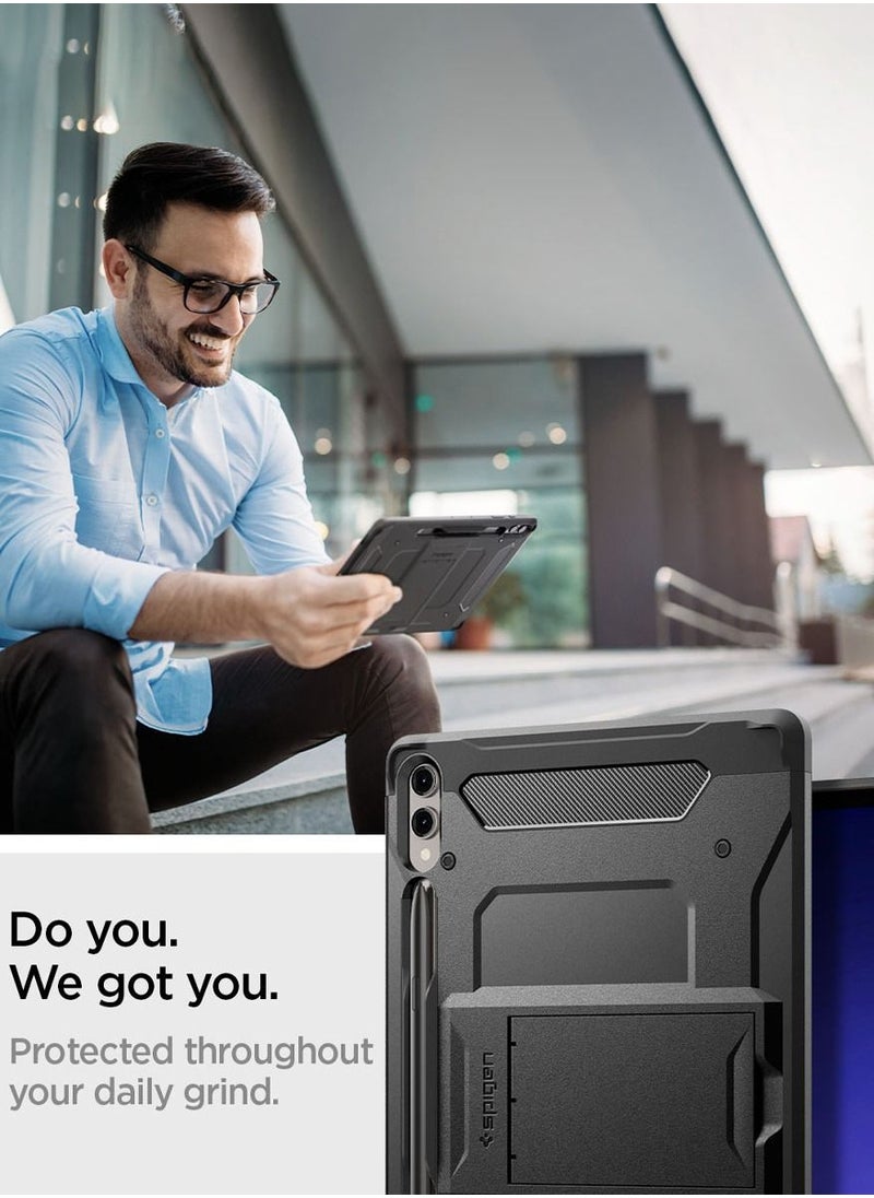 Spigen - Tough Armor Pro Samsung Galaxy Tab S9 Plus Case Cover (2023) 12.4 inch Premium Shockproof Protective Hard Shell Case with Kickstand and S Pen Holder - Black - Image 1