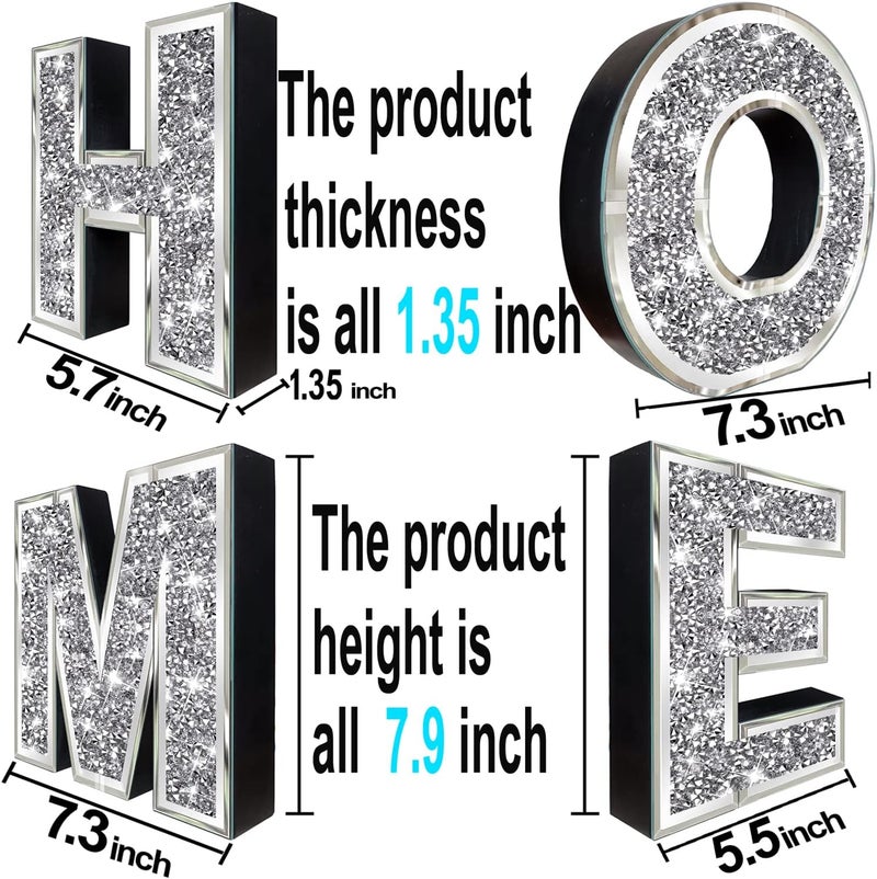 ZOLAPI 4 pcs Independent Letters HomeGlam Crystal Diamond LettersSilver Mirror Glass Home Decoration for Wall Fireplace Bookshelf and Table - Image 2