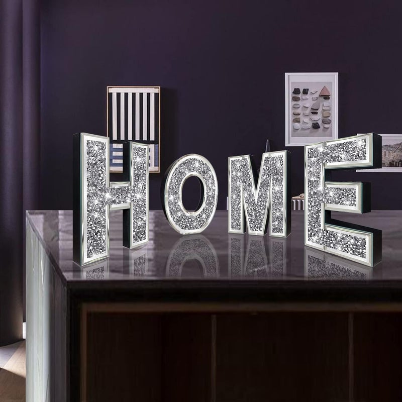 ZOLAPI 4 pcs Independent Letters HomeGlam Crystal Diamond LettersSilver Mirror Glass Home Decoration for Wall Fireplace Bookshelf and Table - Image 3