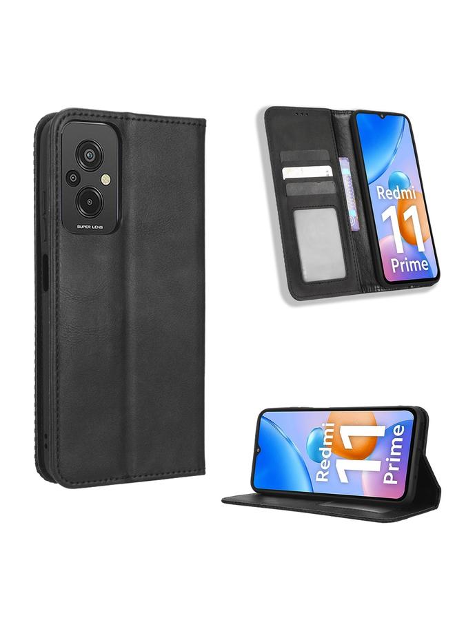 The Bros Case For Xiaomi Redmi 11 Prime 4G Magnetic Buckle Retro Texture Leather Phone Case