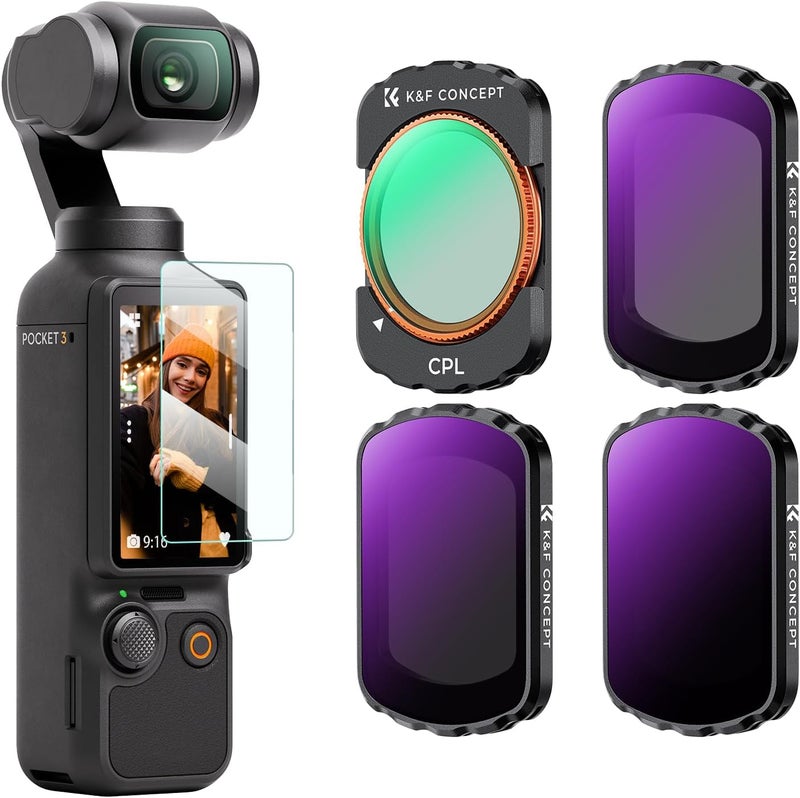 K&F Concept Magnetic 4 Pack ND & CPL Filter Kit for DJI OSMO Pocket 3/4 - Includes CPL, ND16, ND64, ND256 Filters - Image 1
