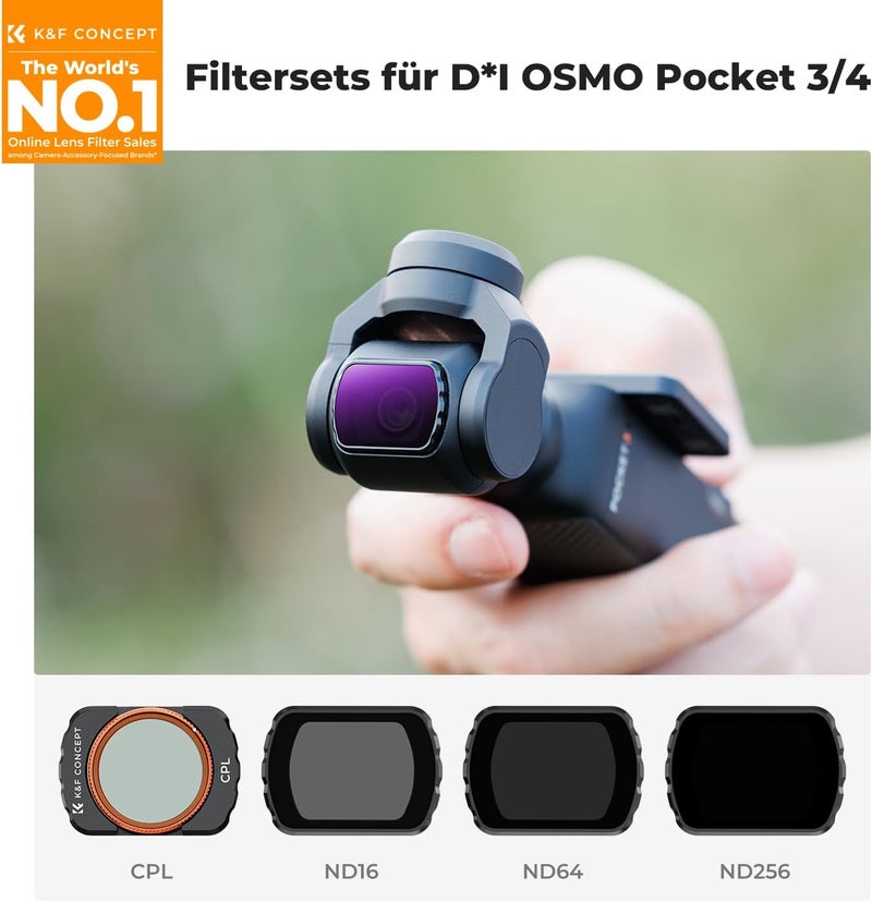 K&F Concept Magnetic 4 Pack ND & CPL Filter Kit for DJI OSMO Pocket 3/4 - Includes CPL, ND16, ND64, ND256 Filters - Image 2