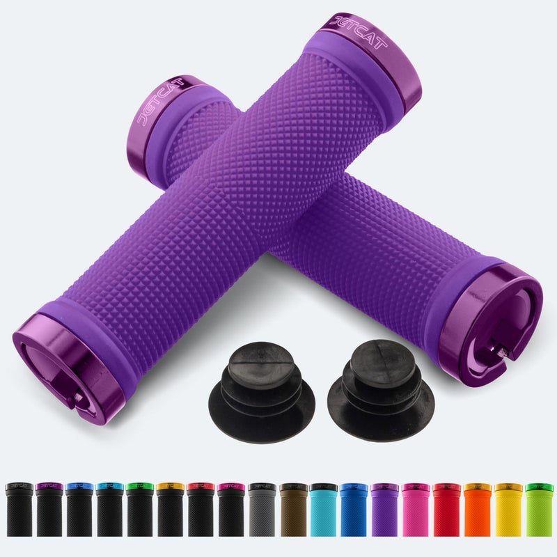JETCAT Bike Grips, Bike Handlebar Grips, Mountain Bike Grips Handlebar, MTB Grips, Bicycle Grips BMX Grips, Bicycle Handlebar Grips Handles for Adults. Ebike, MTB, Scooter, Lock on, Purple - Image 1