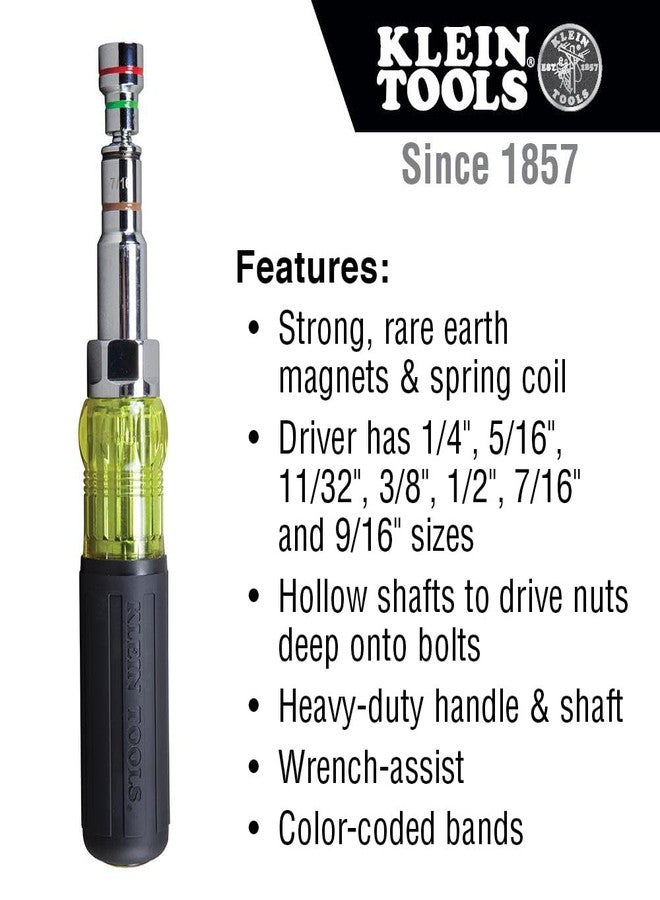 Klein Tools 32807MAG 7-in-1 Nut Driver, Magnetic Driver has SAE Hex Nut Sizes 1/4 to 9/16-Inch, Cushion Grip Handle for Added Torque - Image 3