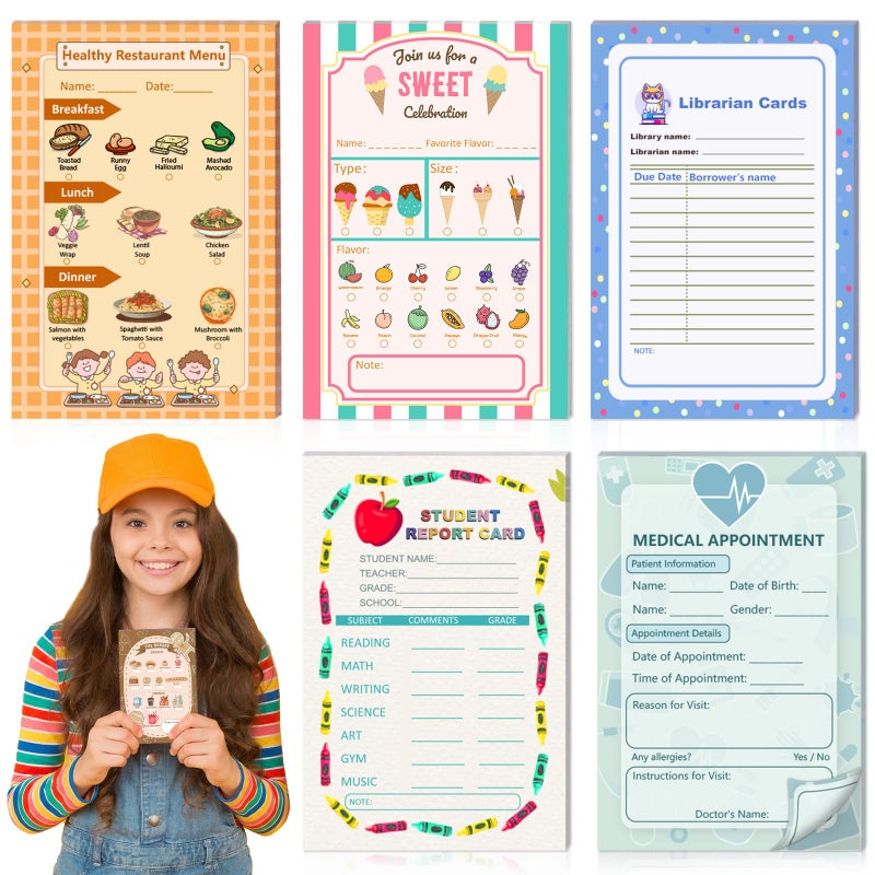 OKWUYiK 6 Pack Kids Pretend Play Notepads Playtime Notepads Kids Playtime Pads Pretend Play Notebooks 4X6 Inch 30 Sheets Each Role Play Game for Toddlers Boys Girls - Image 1