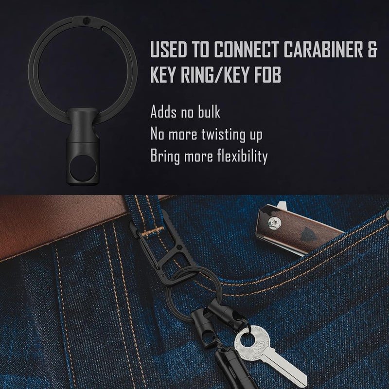 KeyUnity KA07 Titanium Rotating Key Ring, Pack of 2, Anti Tangle 360° Rotating Key Linker for Carabiner & Split Rings (Black) - Image 3