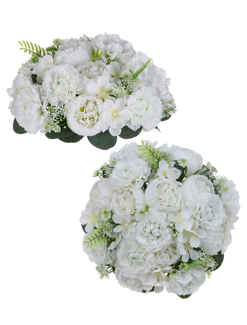 BLOSMON Flower Balls for Table Centerpieces: 2pc 9.5 Inch White Artificial Peony Floral Arrangement Bouquet Dinning Table Decoration Easy Use Kissing Ball for Home Party Decor - Image 1