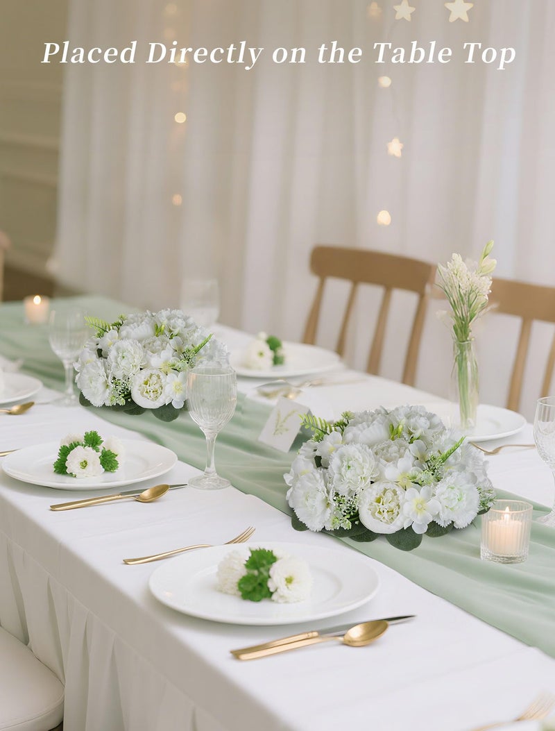 BLOSMON Flower Balls for Table Centerpieces: 2pc 9.5 Inch White Artificial Peony Floral Arrangement Bouquet Dinning Table Decoration Easy Use Kissing Ball for Home Party Decor - Image 2