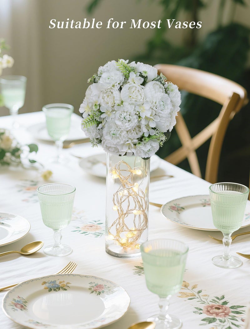 BLOSMON Flower Balls for Table Centerpieces: 2pc 9.5 Inch White Artificial Peony Floral Arrangement Bouquet Dinning Table Decoration Easy Use Kissing Ball for Home Party Decor - Image 3