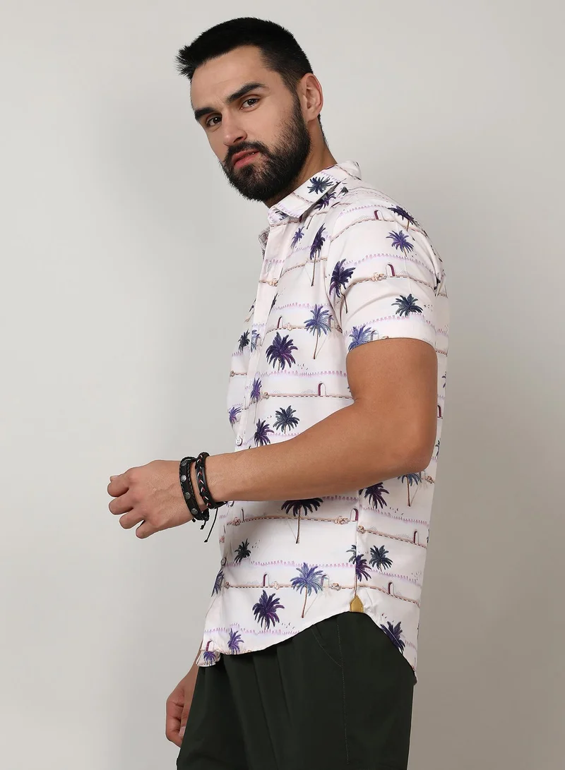 Campus Sutra Men's Ivory White Desert Palm Shirt
