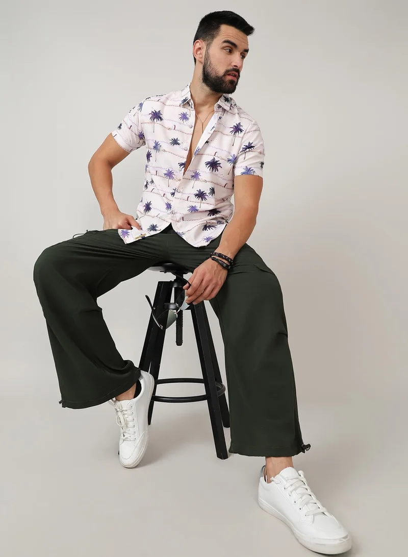 Campus Sutra Men's Ivory White Desert Palm Shirt
