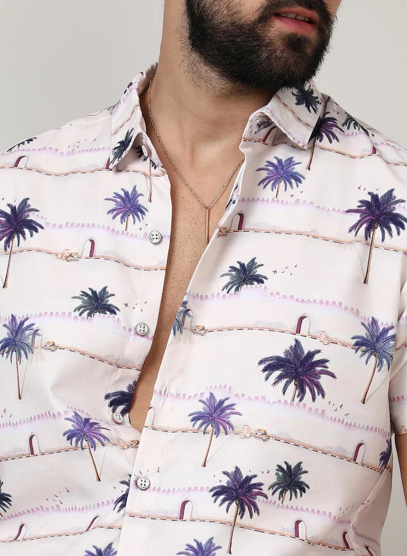 Campus Sutra Men's Ivory White Desert Palm Shirt