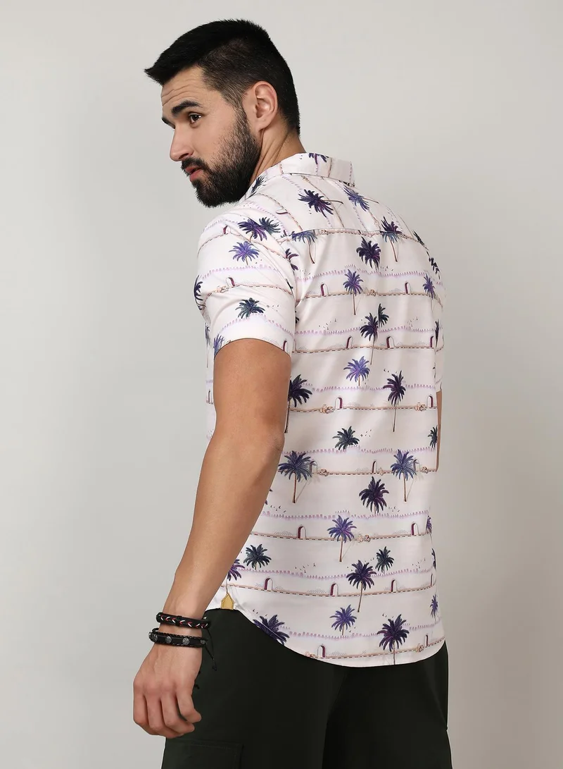 Campus Sutra Men's Ivory White Desert Palm Shirt