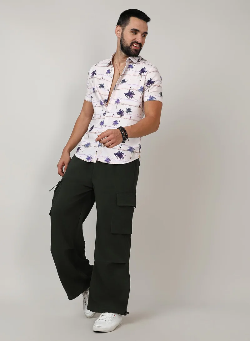 Campus Sutra Men's Ivory White Desert Palm Shirt