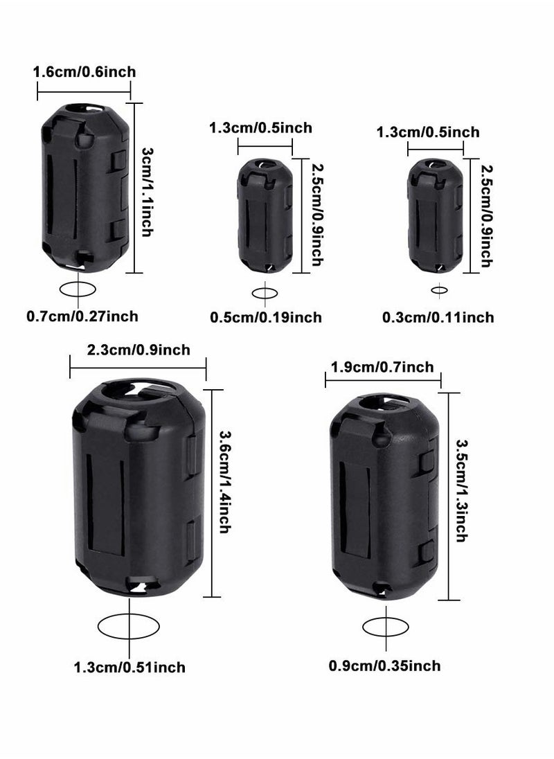 Clip-on Ferrite Magnet Core Ring Nickel-zinc Toroidal Ferrite Choke Noise Suppressor Inner Diameter 3.5 5 7 9 13 mm EMI RFI Filter for Power Cord USB Audio Network Video Radio Cable（20PCS ）