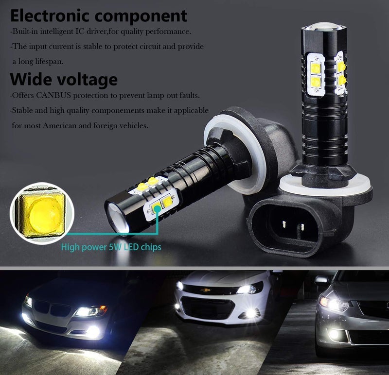 JDM ASTAR Bright White Max 50W High Power 881 LED Fog Light Bulbs - Image 2