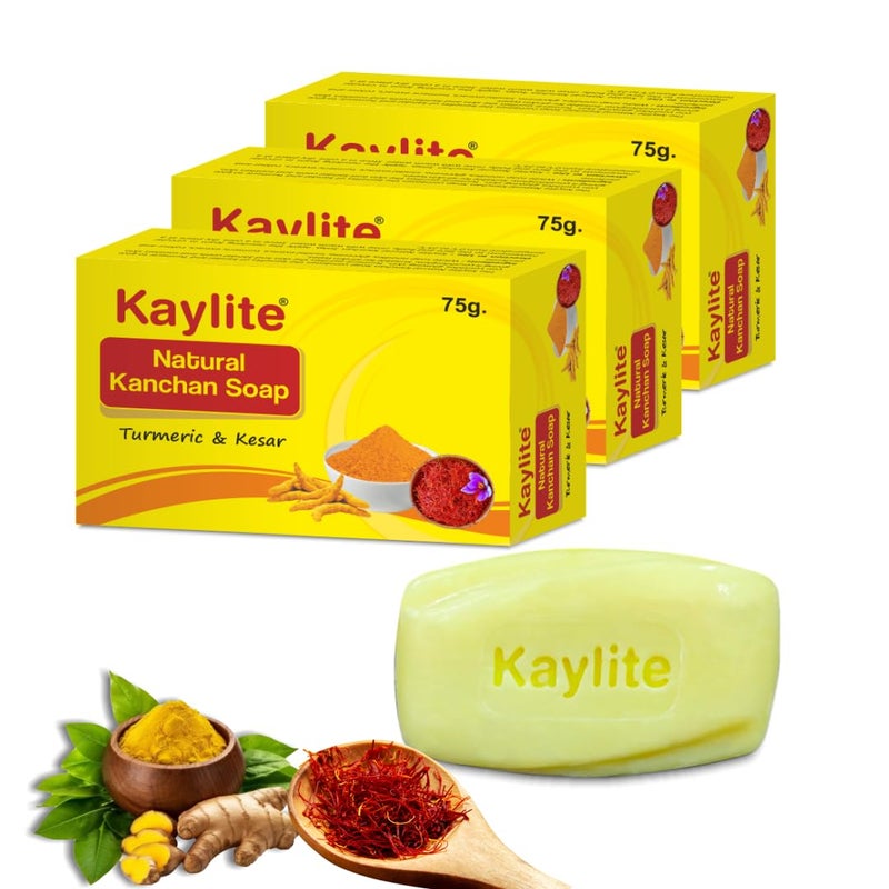 Kaylite Natural Kanchan Soap Turmeric and Kesar Soap, Smooth Skin,Deep Cleansing, Sensitive Skin Formula for Suitable for All Skin Types- Women & Men | 225 G (Pack of 3) - Image 1