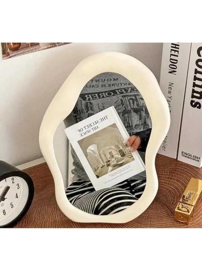 ShebSheb Cloud Makeup Mirror, Irregular Mirror With Wall Hooks And Stand, Unique Creamy Style Vanity Mirror For Bedroom, Living Room Makeup Or As A Desktop Art Decoration Piece. - Image 3