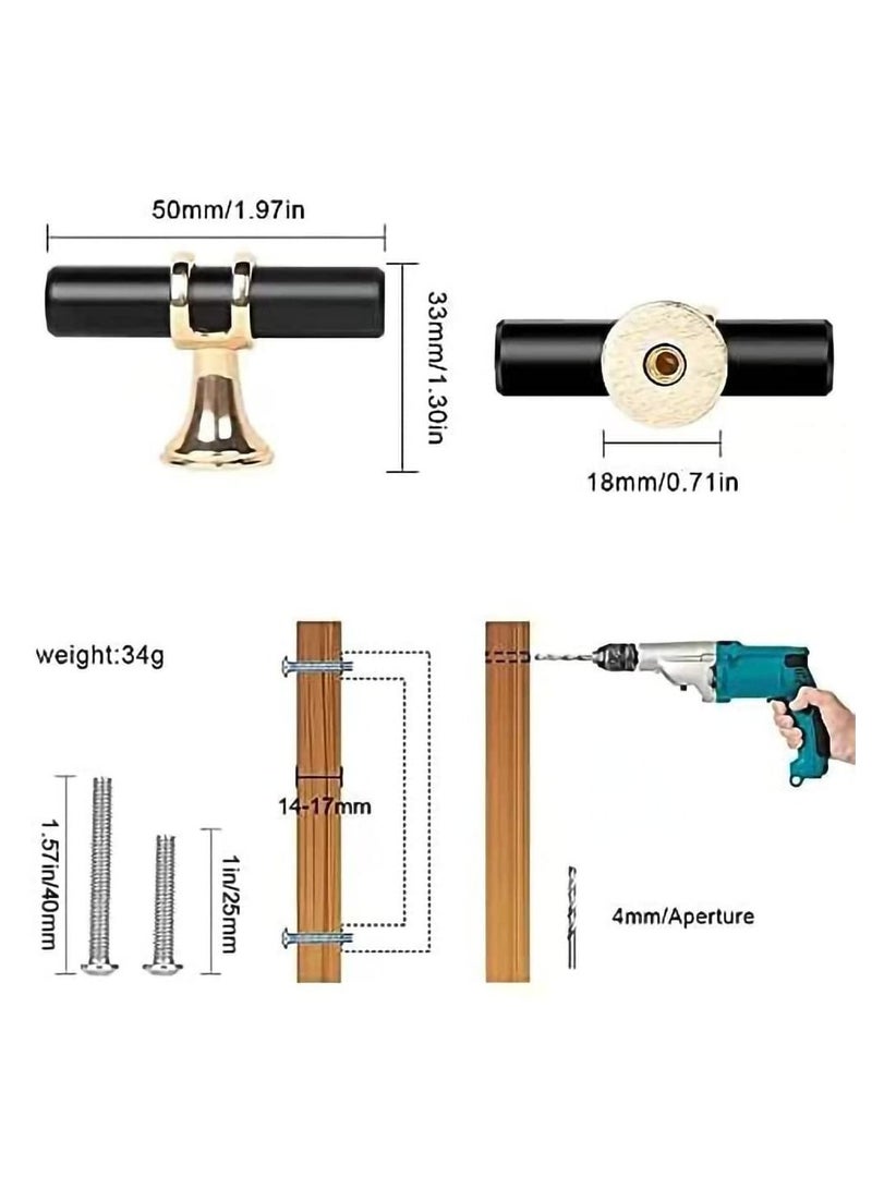 10 Pack Matte Knobs Black Gold Cabinet Pulls, Kitchen Cabinet Knobs T Bar Pull Drawer Knob, Modern Bedroom Furniture Bar Dresser Drawer Single Hole Knobs, Zinc Alloy Base - Image 2