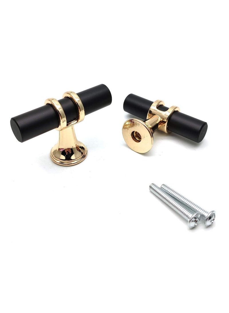10 Pack Matte Knobs Black Gold Cabinet Pulls, Kitchen Cabinet Knobs T Bar Pull Drawer Knob, Modern Bedroom Furniture Bar Dresser Drawer Single Hole Knobs, Zinc Alloy Base - Image 3