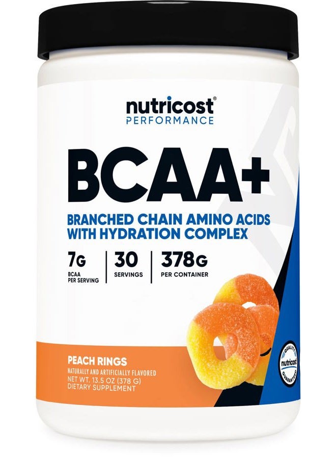 Nutricost BCAA + Hydration Powder (Peach Rings) 30 Servings - Branched Chain Amino Acids with Hydration Complex - Gluten-Free, Non-GMO - Image 1