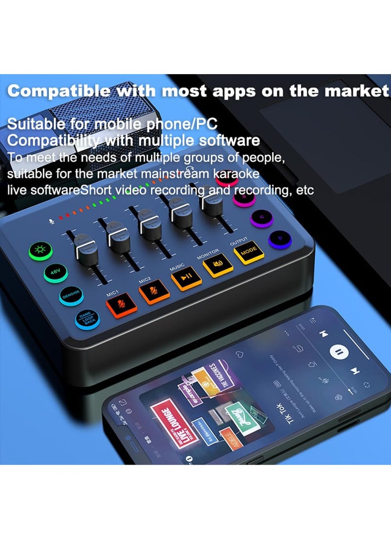 XiuWoo Podcast Equipment Bundle, Audio Mixer DJ Device, All-in-One Live Sound Card with Microphone, for Podcast Recording, PC, Smartphone, YouTube, TikTok Live Streaming ,Black Microphone Set  - Image 5