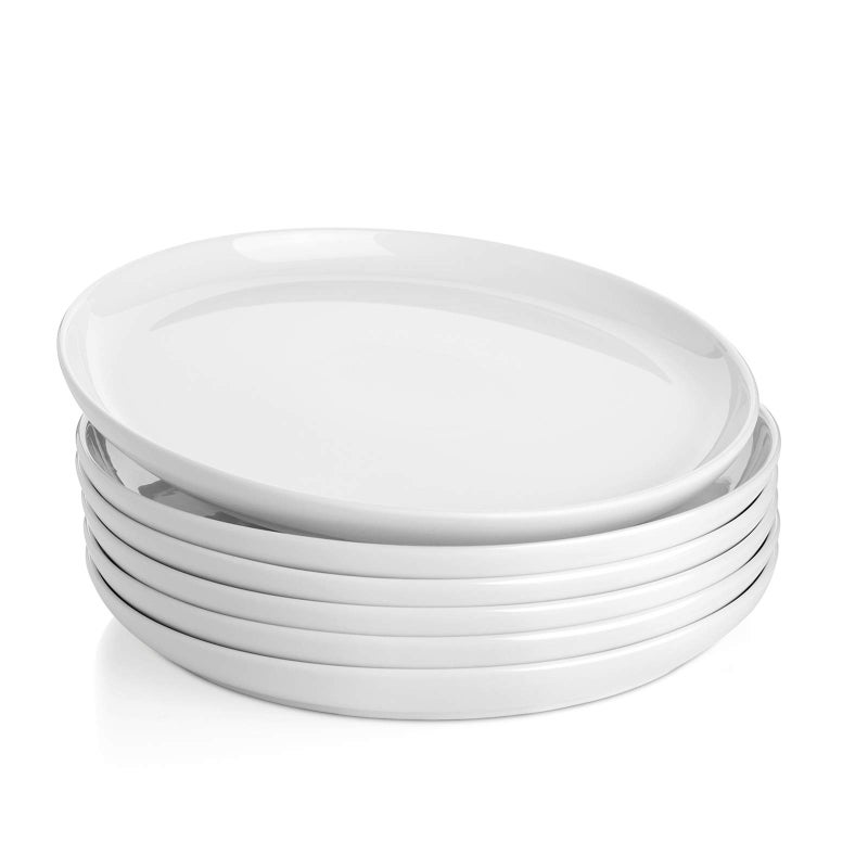 Sweese Porcelain White Dinner Plates Set of 6 10 Inch Salad Serving Modern Round Dishes  Dishwasher Microwave Oven Safe Scratch Resistant Smooth Glaze