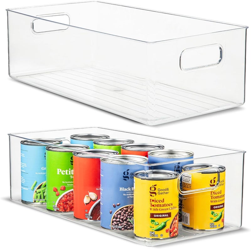 PrimeBox Plastic Food Storage 2 Pack Clear Container Bin with Handles for Organizing Kitchen, Pantry, Refrigerator, Freezer, Pantry, Cabinet, Closet, Bathroom. 16”x8”x5” - Image 1
