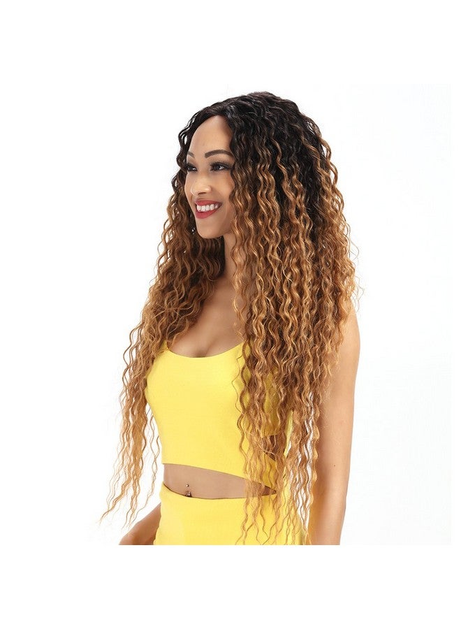 Joedir Lace Front Wigs Ombre Blonde 28'' Long Small Curly Wavy Synthetic Wigs For Black Women 130% Density Wigs(Ombre Gold Color) - Image 1