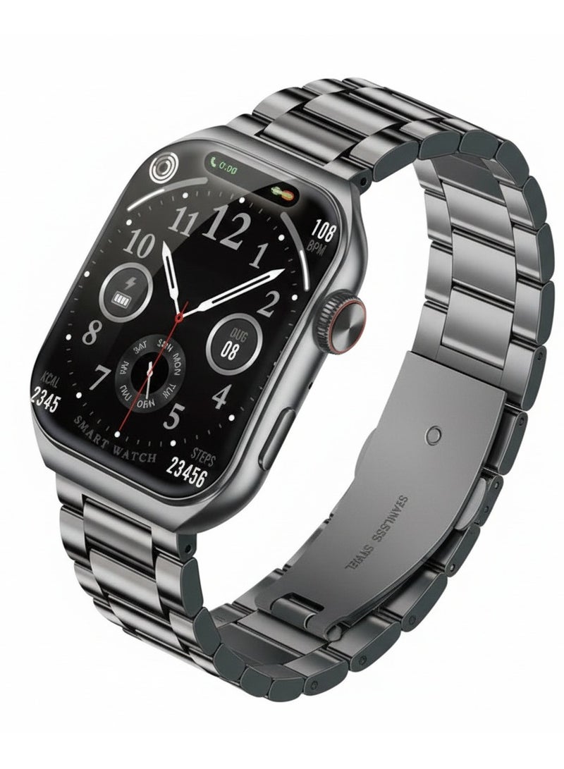 جيسي ساعة JSYES MS12 الذكية المنحنية بشاشة AMOLED ثلاثية الأبعاد، مصنوعة من الفولاذ المقاوم للصدأ، مع 3 أحزمة قابلة للتبديل، وميزة تتبع الصحة واللياقة البدنية، ومساعد صوتي يعمل بالذكاء الاصطناعي، وتقنية Dynamic Island - فضي/أسود - Image 1