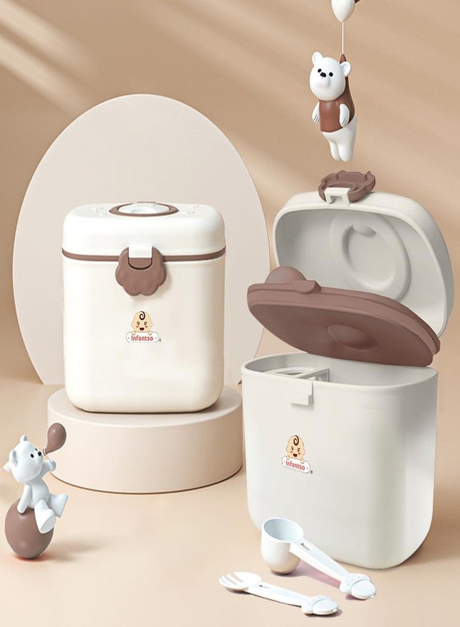 u-grow Infantso FEED EASE (2-in-1) Baby Milk Powder & Food Container | BPA-Free, Leak-Proof Bear Box, Travel-Friendly with Spoon & Fork, Baby Essential Food Storage Box, Snack Box, Baby Milk Powder Box-360gm - Image 1